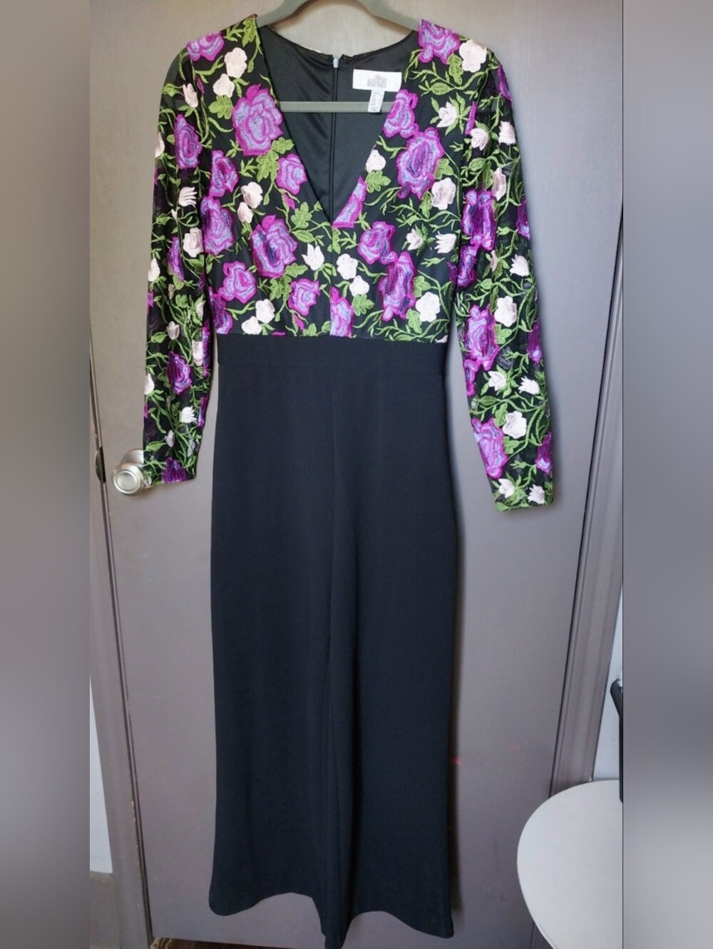 Dressy Black Embroidered Floral Bodice Jumpsuit